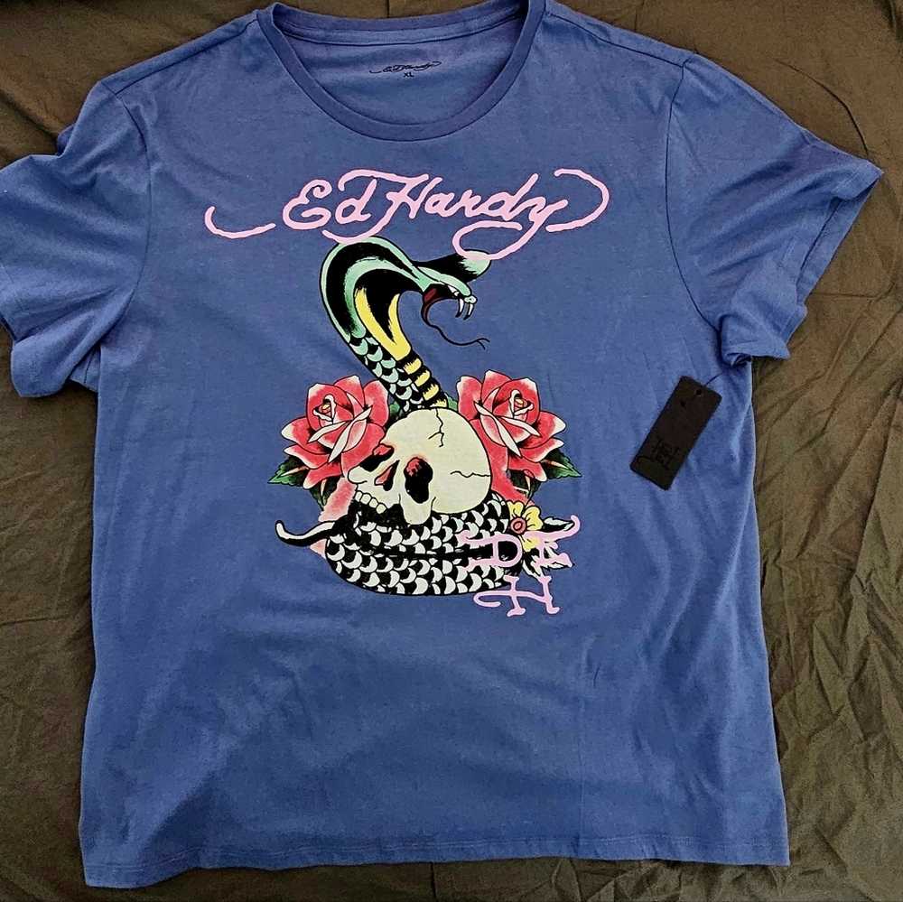 Ed Hardy Men's Cobra Skull Graphic T Shirt Sz XL Short Sleeve Cotton Blend